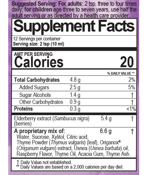 Elderberry Thyme Syrup by True Botanica dietary supplement
